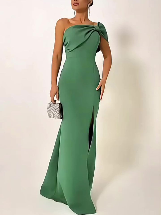 Green Bow Tube Top Evening Dress - Royalessencelux