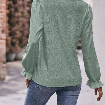 Ladies' Solid Color V-neck Lace Sleeves Fashionable Versatile Shirt - Royalessencelux