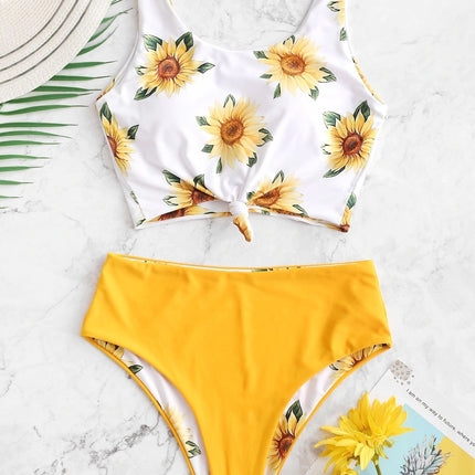 Printed SUNFLOWER Bikini Split Swimsuit For Women - Royalessencelux