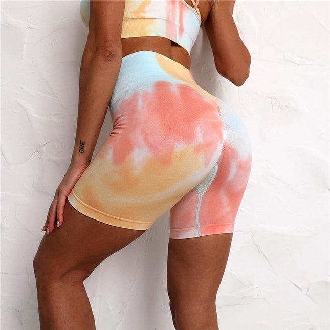 Seamless Sport Set Women Two Piece 2PCS Tie Dye Crop Bra Shorts Workout Outfit Fitness Wear Running Gym Female Yoga Sets Clothes - Royalessencelux