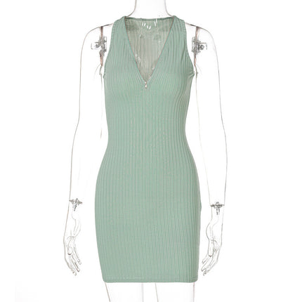 Women Stripe Knitted Women Sleeveless Mini Dress - Royalessencelux