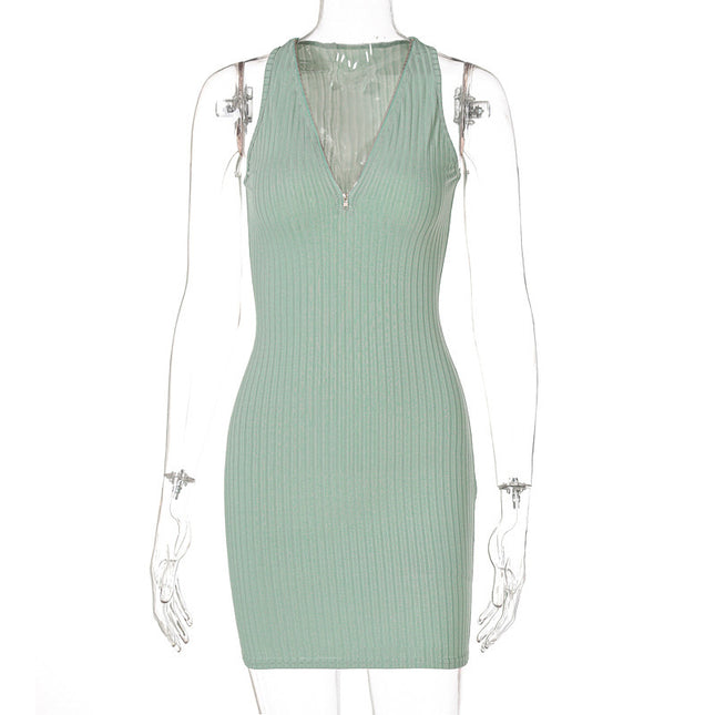 Women Stripe Knitted Women Sleeveless Mini Dress - Royalessencelux