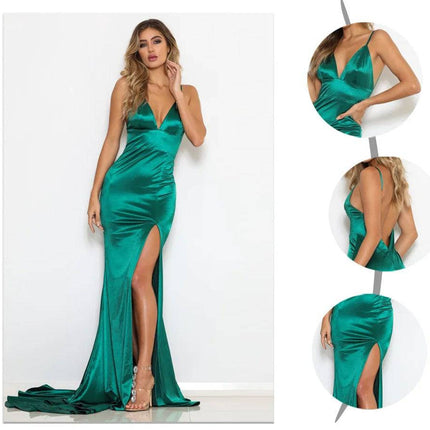 V-neck Split Banquet Evening Company Annual Meeting Dress - Royalessencelux