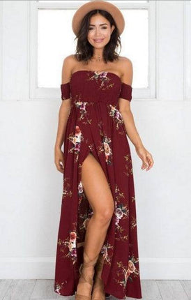 Boho style long dress women Off shoulder beach summer dresses - Royalessencelux