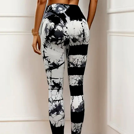 Tie-dye High Waist Tummy Control Butt Lifting Moisture Wicking Quick Drying Seamless Tie Dye Yoga Pants, Running Sports Tight Pants, Women's Activewear - Royalessencelux