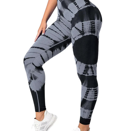 Tie-dye High Waist Tummy Control Butt Lifting Moisture Wicking Quick Drying Seamless Tie Dye Yoga Pants, Running Sports Tight Pants, Women's Activewear - Royalessencelux