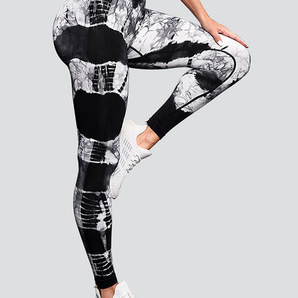 Tie-dye High Waist Tummy Control Butt Lifting Moisture Wicking Quick Drying Seamless Tie Dye Yoga Pants, Running Sports Tight Pants, Women's Activewear - Royalessencelux