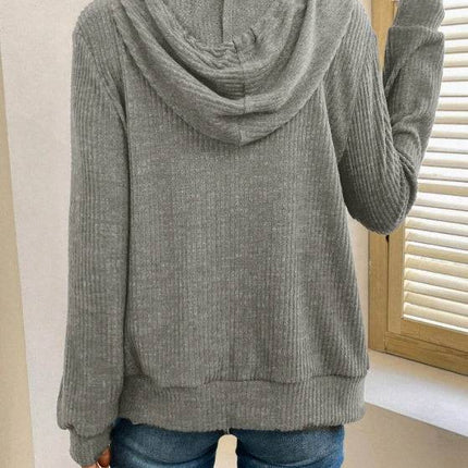 Women's Solid Color Hooded Zipper Fashionable Hoodie - Royalessencelux