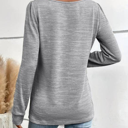 Women's Solid Color Square Neck Versatile Casual Long Sleeved Top - Royalessencelux