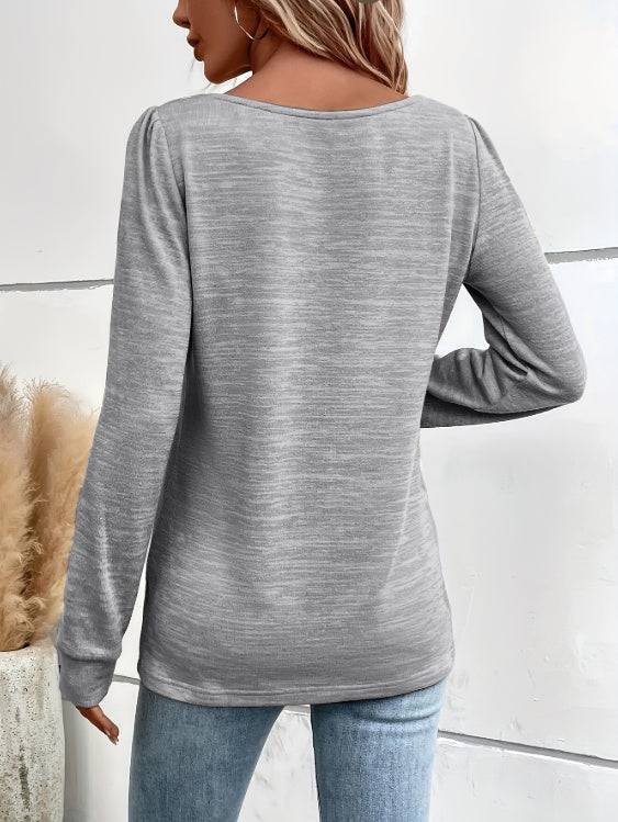 Women's Solid Color Square Neck Versatile Casual Long Sleeved Top - Royalessencelux
