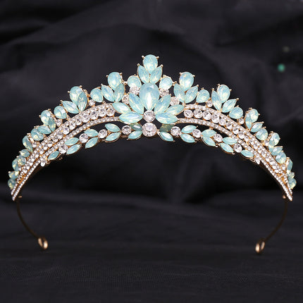 Wedding Birthday Headdress Crown Alloy Inlaid Protein Green Bright Crystal Bride - Royalessencelux