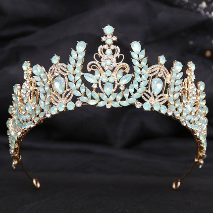 Wedding Birthday Headdress Crown Alloy Inlaid Protein Green Bright Crystal Bride - Royalessencelux