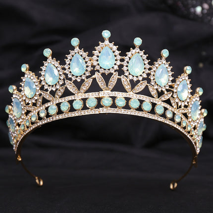 Wedding Birthday Headdress Crown Alloy Inlaid Protein Green Bright Crystal Bride - Royalessencelux
