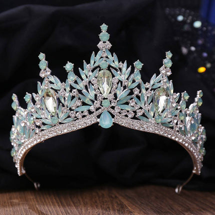 Wedding Birthday Headdress Crown Alloy Inlaid Protein Green Bright Crystal Bride - Royalessencelux