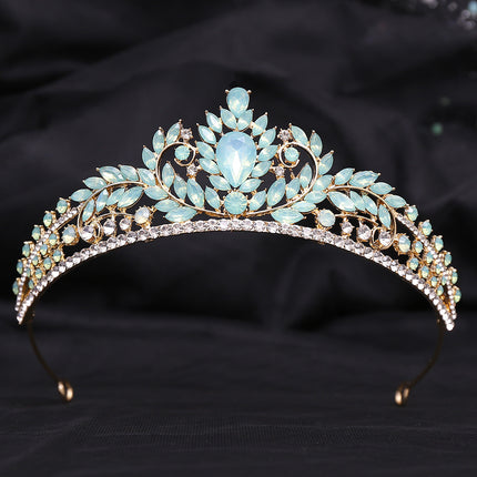 Wedding Birthday Headdress Crown Alloy Inlaid Protein Green Bright Crystal Bride - Royalessencelux