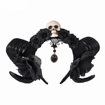 Skeleton Head Sheep Horn Headwear Photo DIY Hair Hoop - Royalessencelux