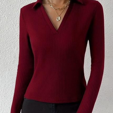 Women's Solid Color V-neck Fashionable Slim Fit Top - Royalessencelux