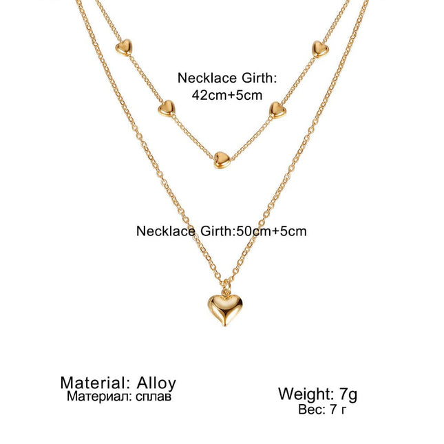 Double-layer Heart Pendant Fine Chain Necklace For Women Multilayer Gold Color Metal Necklaces Fashion Jewelry Accessories - Royalessencelux