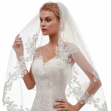 Veil White Ivory Embroidery Applique Double Rounds Comb - Royalessencelux