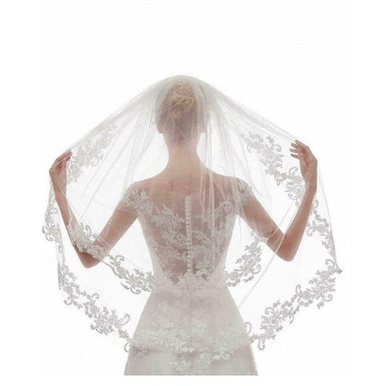 Veil White Ivory Embroidery Applique Double Rounds Comb - Royalessencelux