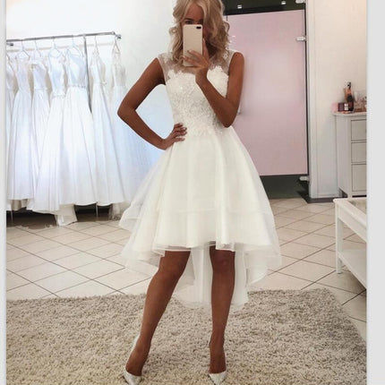New Style Wedding Dress Short Front And Long Lace Simple Short - Royalessencelux