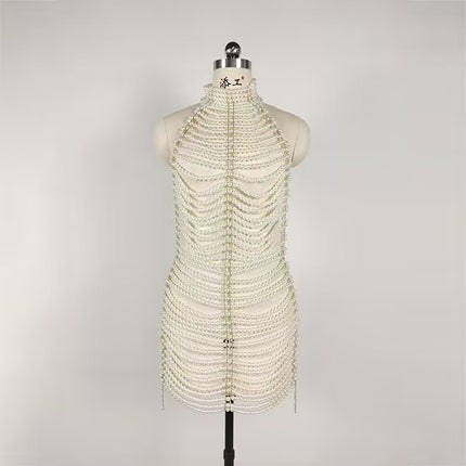 Beaded Halter Fashion Party Banquet Performance Dress - Royalessencelux