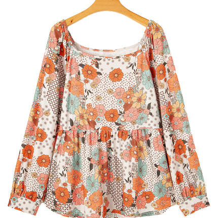 Women's Casual Loose Floral Printed Square Collar Chiffon Shirt - Royalessencelux