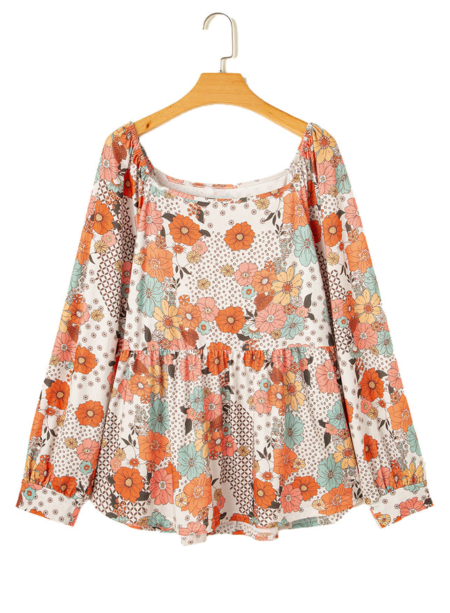 Women's Casual Loose Floral Printed Square Collar Chiffon Shirt - Royalessencelux