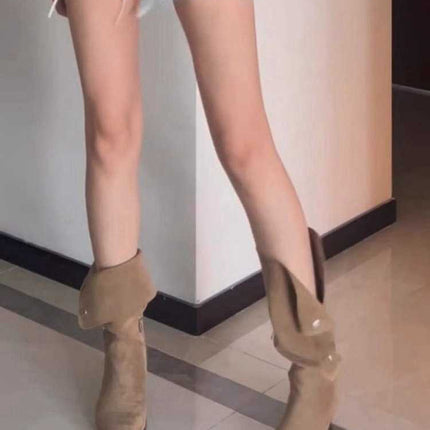 Mid-calf Western Cowboy Two-way Flip Pile Style Boots - Royalessencelux