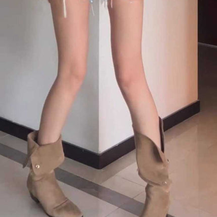 Mid-calf Western Cowboy Two-way Flip Pile Style Boots - Royalessencelux