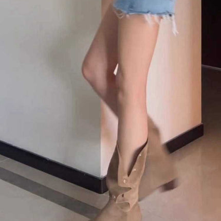 Mid-calf Western Cowboy Two-way Flip Pile Style Boots - Royalessencelux