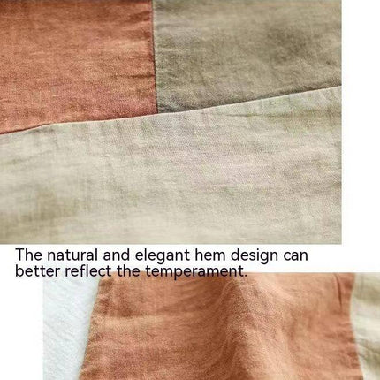 Cotton Linen Contrast Color T-shirt Artistic Design Half Sleeve Women - Royalessencelux