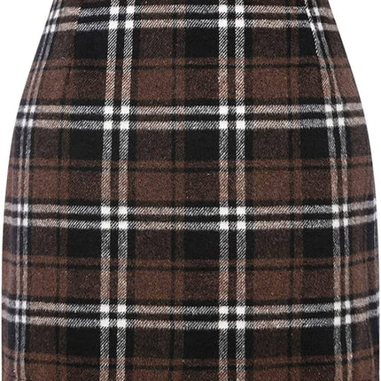Women's High Waist Plaid Tight Pencil Wool Mini Skirt - Royalessencelux