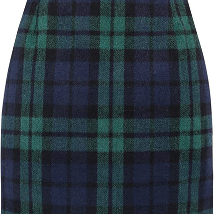 Women's High Waist Plaid Tight Pencil Wool Mini Skirt - Royalessencelux