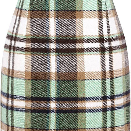 Women's High Waist Plaid Tight Pencil Wool Mini Skirt - Royalessencelux