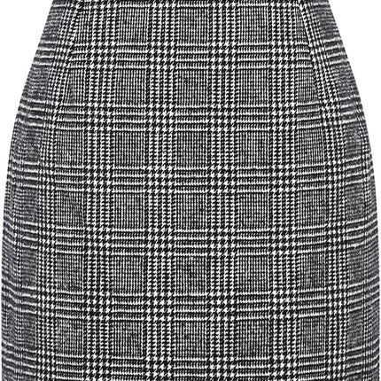 Women's High Waist Plaid Tight Pencil Wool Mini Skirt - Royalessencelux