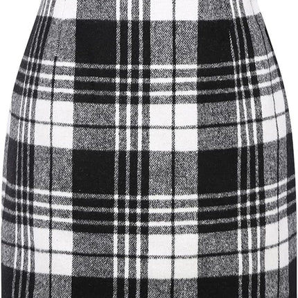 Women's High Waist Plaid Tight Pencil Wool Mini Skirt - Royalessencelux