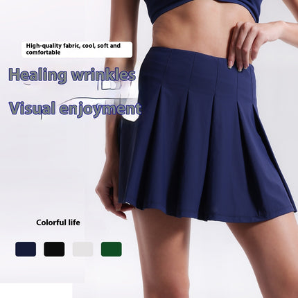 Aerobics High Waist Anti-exposure Running Quick-drying Fitness Yoga Exercise Pleated Tennis Skirt - Royalessencelux