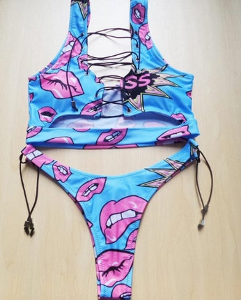 Pineapple Bikini for big boob Women Lace Up Swimwear Thong bikini set two pieces Swimsuit Bathing Suit female - Royalessencelux