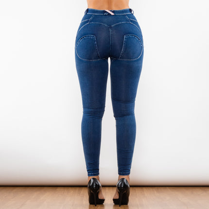 Shascullfites Melody Blue Washed Ripped Middle Waist Ripped Blue Lifting Jegging - Royalessencelux