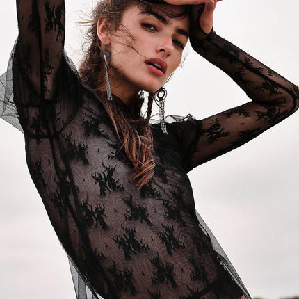 Women's See-through Lace Top Mesh Multicolor Bottoming Shirt Sexy Trend T-shirt - Royalessencelux