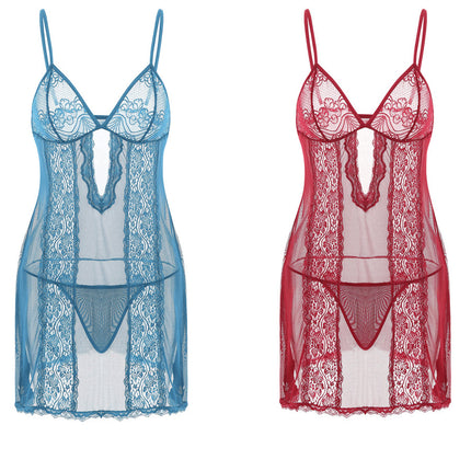 Lace Sling Long Skirt See-through Plus Size Nightdress Panties - Royalessencelux