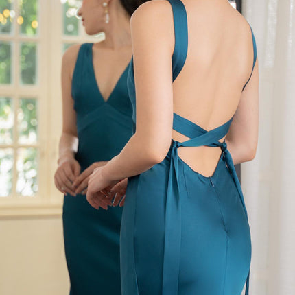 Backless Strappy Lake Blue Wedding Dress - Royalessencelux