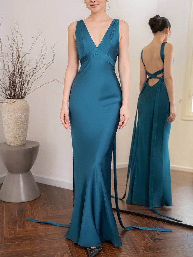 Backless Strappy Lake Blue Wedding Dress - Royalessencelux