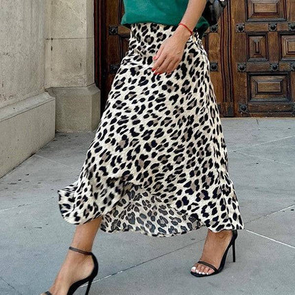 Leopard Print Elastic Waist A- Line Skirt - Royalessencelux