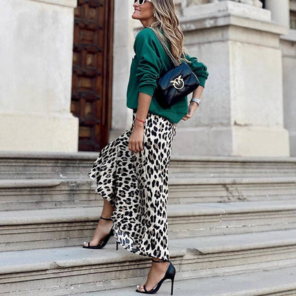 Leopard Print Elastic Waist A- Line Skirt - Royalessencelux