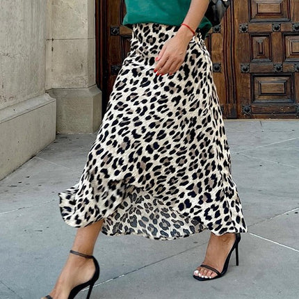 Leopard Print Elastic Waist A- Line Skirt - Royalessencelux