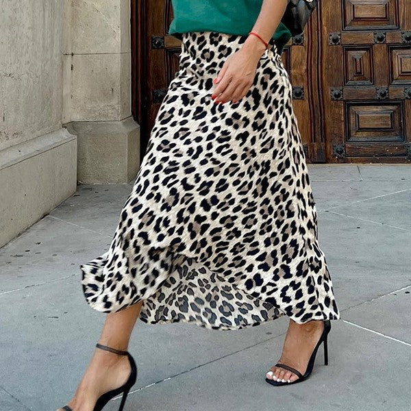 Leopard Print Elastic Waist A- Line Skirt - Royalessencelux