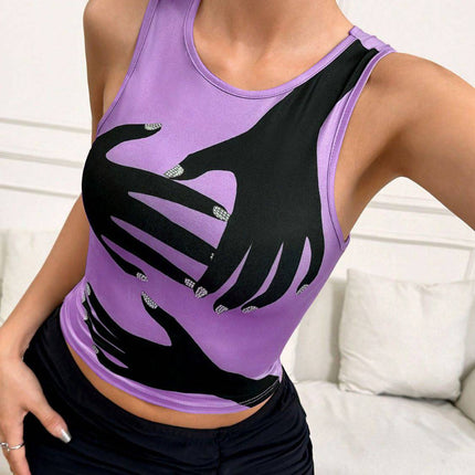 Y2K Printed Tank Vest INS Fashion Streetwear Round Neck Sleeveless Top Summer Women's Clothing - Royalessencelux