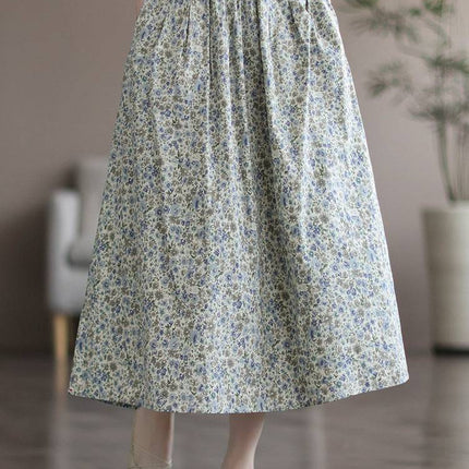 Artistic Floral Washed Cotton Sweet Neighbor's Beautiful Printed Skirt - Royalessencelux
